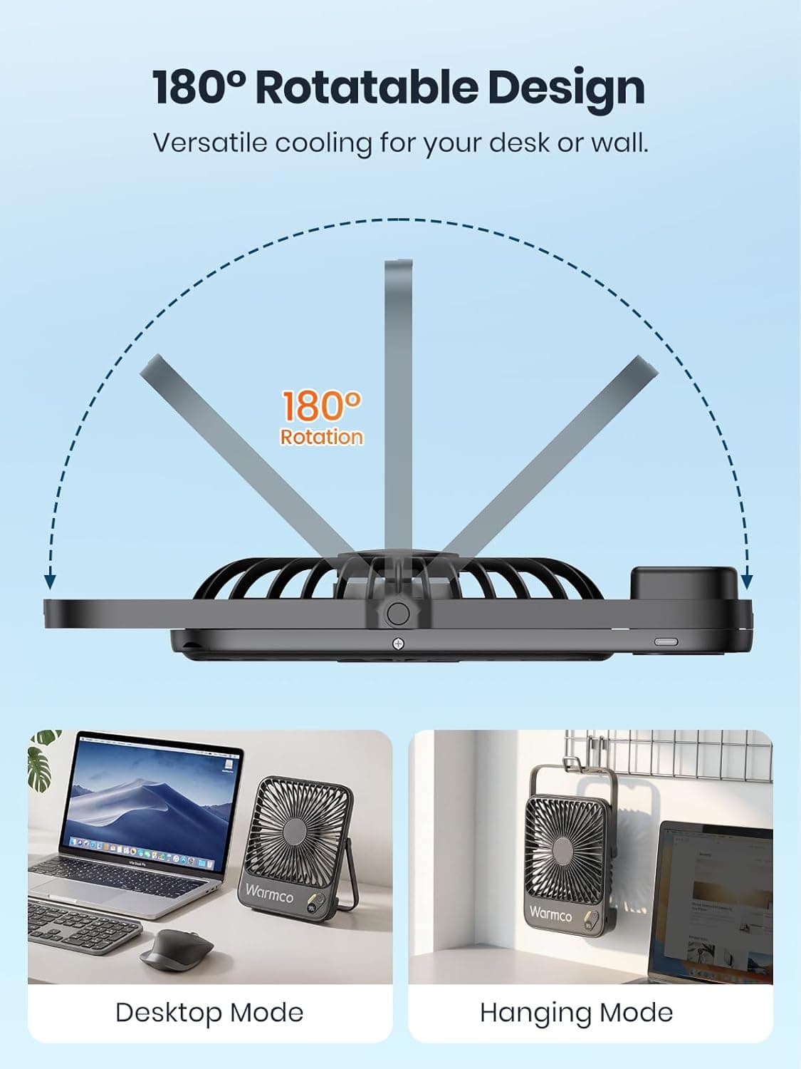 Warmco 10000mAh Portable Travel Fan 7-inch - Image 4