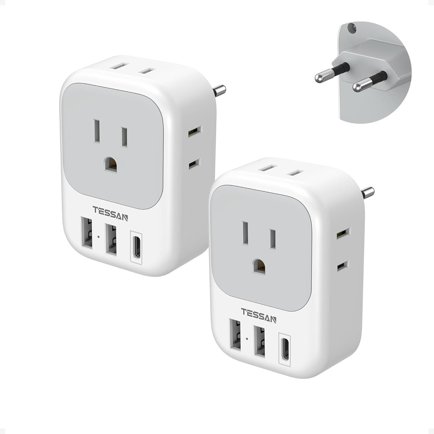 2 Pack European Plug Adapter USB C - TESSAN US to Europe Adapter 4 Outlets 3 USB image 1