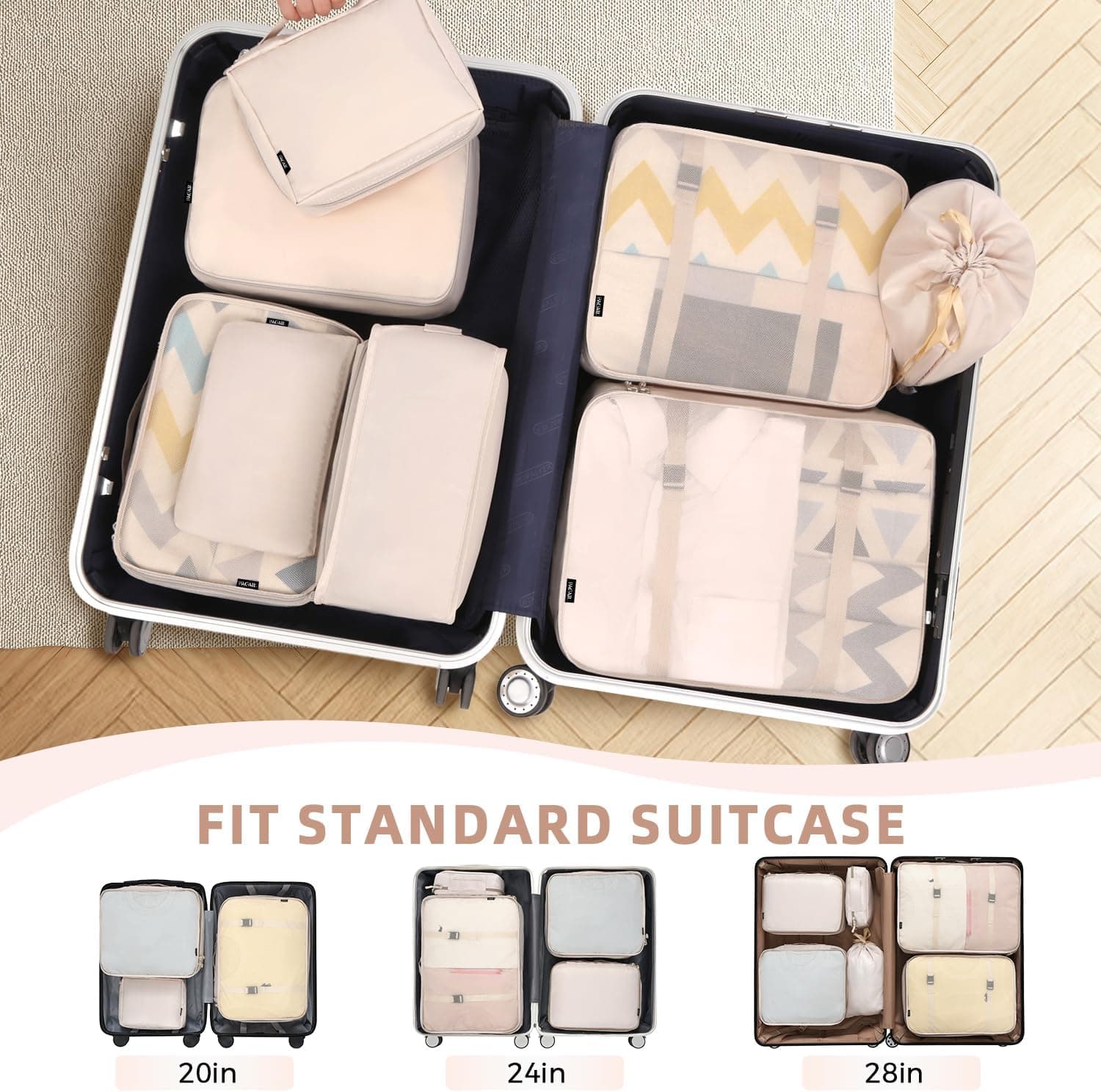 BAGAIL 8 Set Packing Cubes - Cream - Image 4