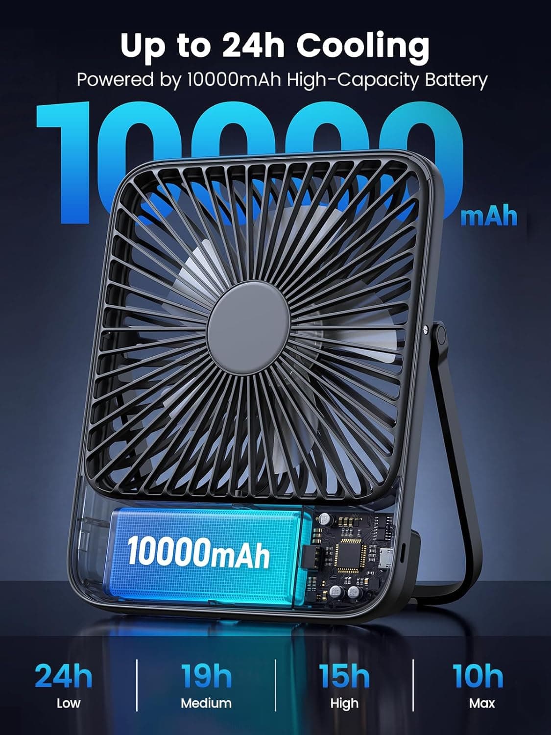 Warmco 10000mAh Portable Travel Fan 7-inch - Image 5