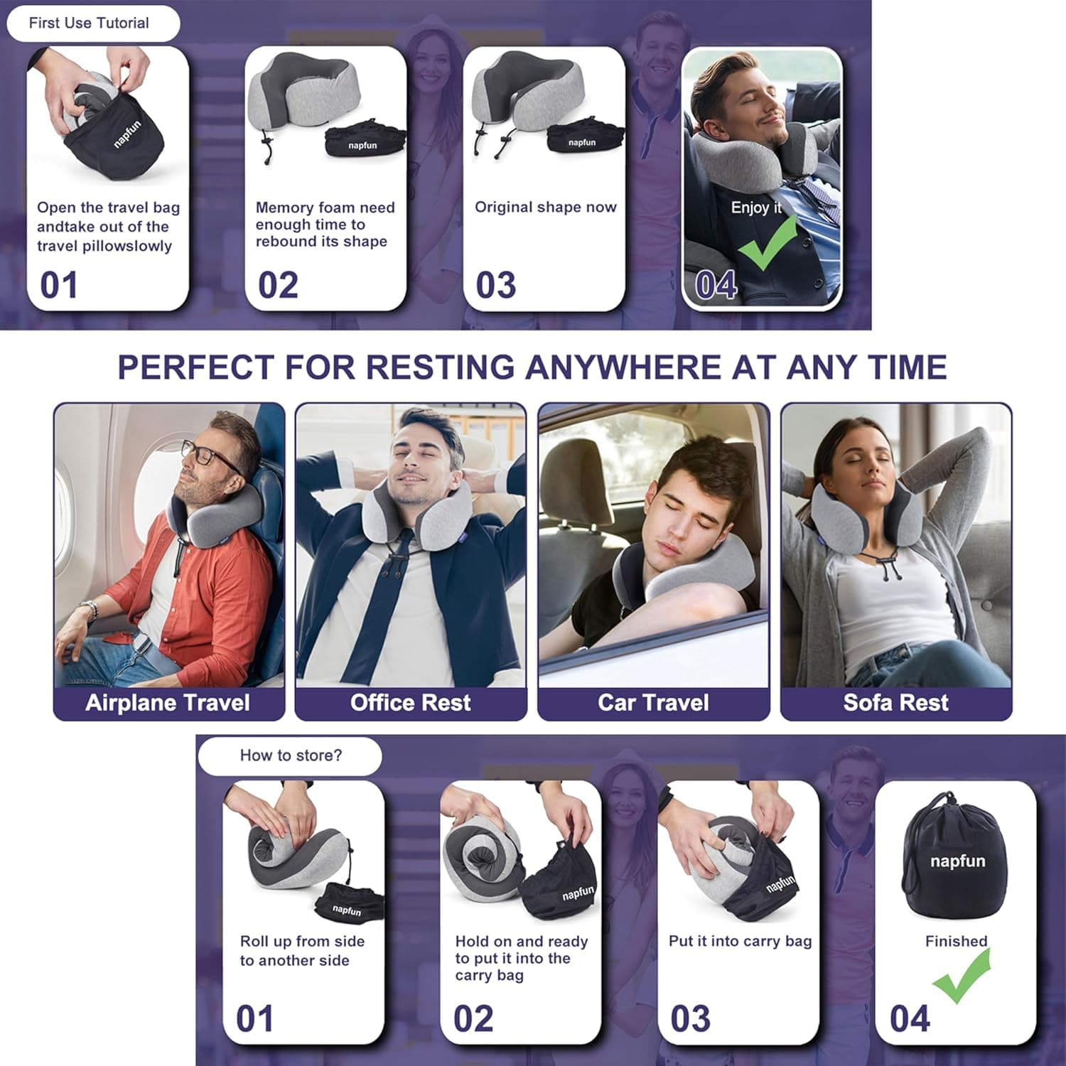 napfun Neck Pillow for Traveling - Upgraded Travel Neck Pillow for Airplane 100% image 5