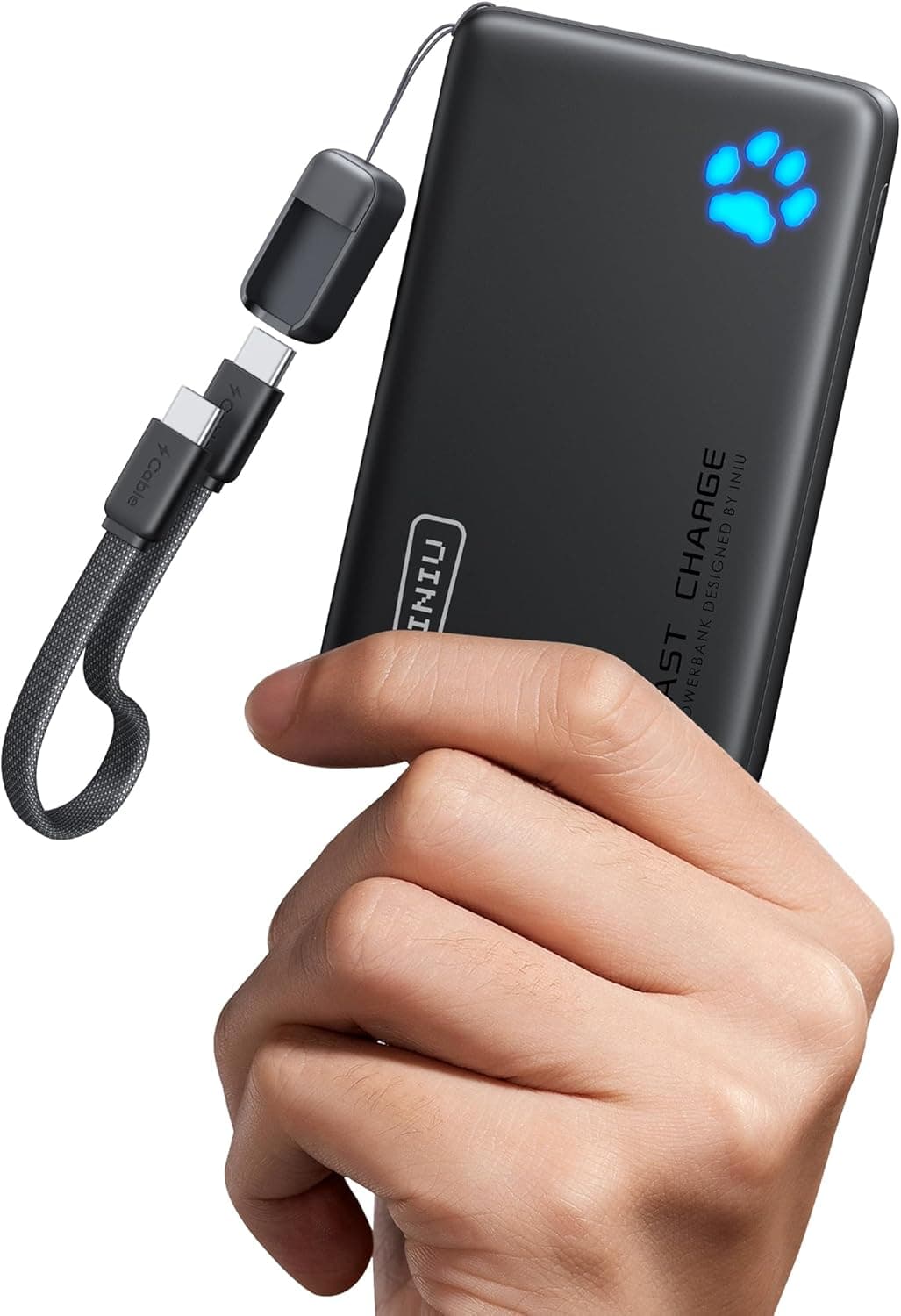 INIU Portable Charger - Ultra Slim 45W Fast Charging with Attached USB C Cable image 1